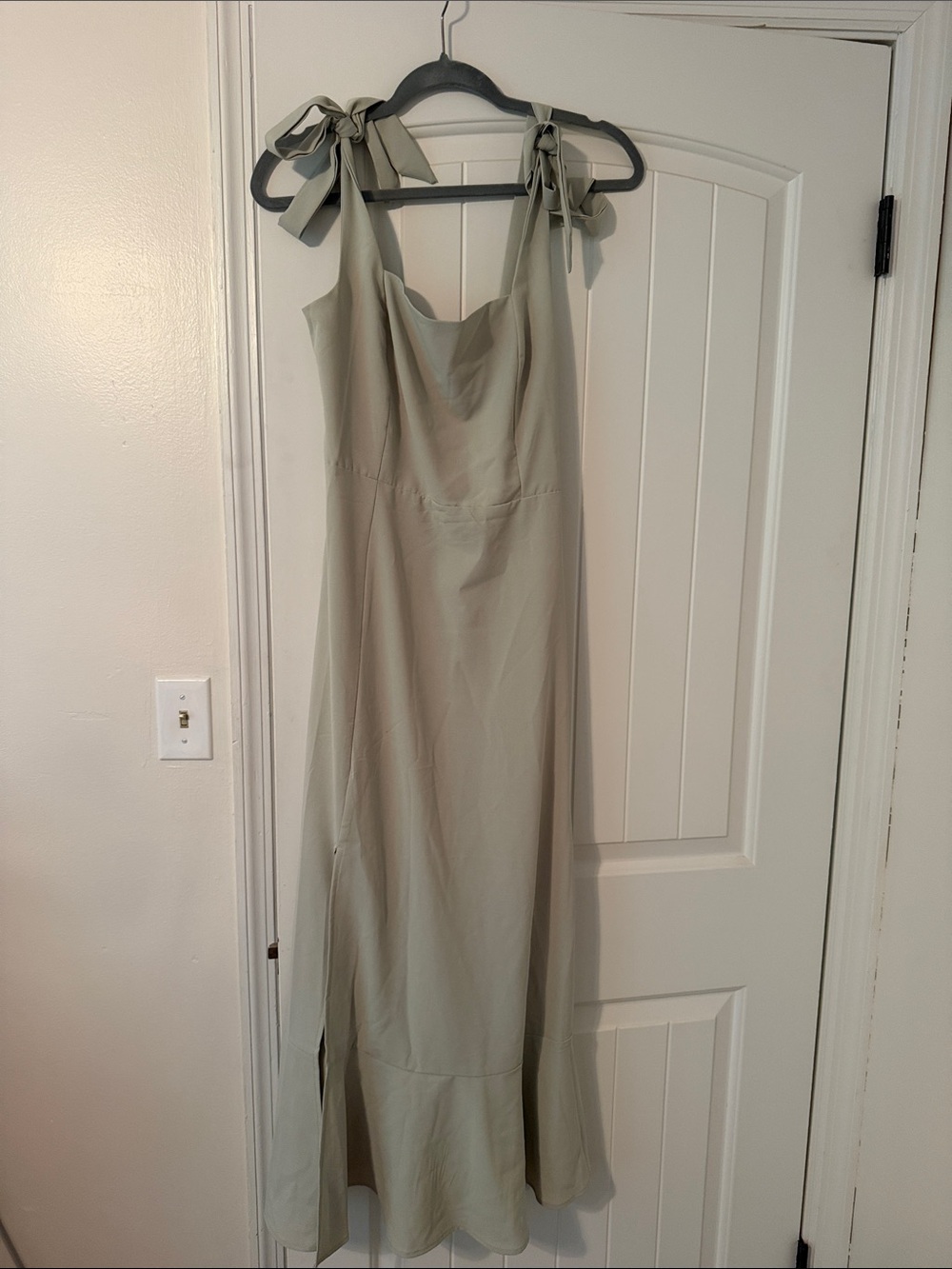 Tie-Shoulder Sage Green Maxi Dress
